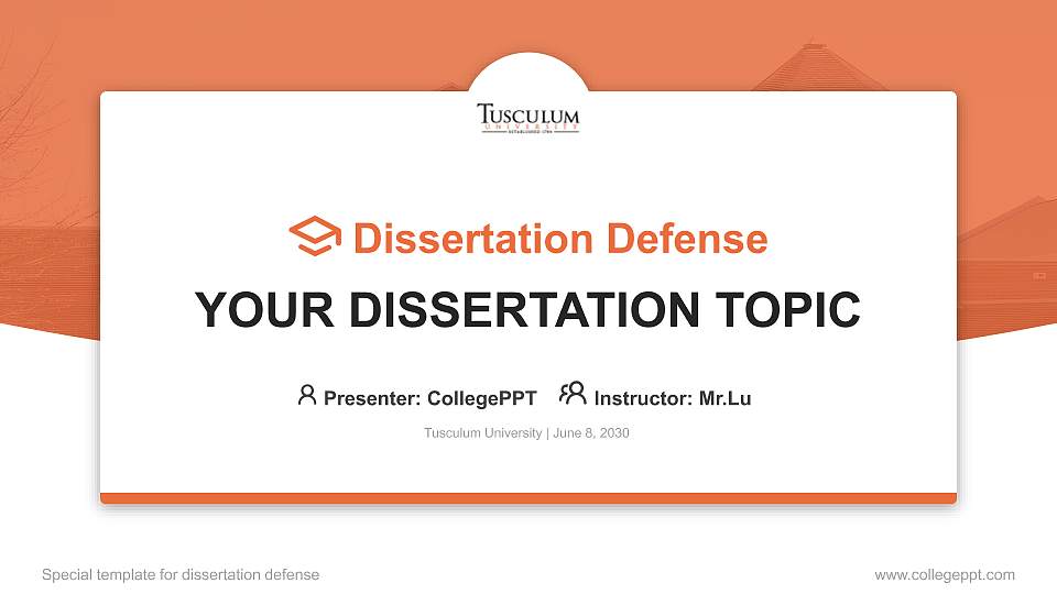 Tusculum University Graduation Thesis Defense PPT Template16:9 ratio PPT effect preview image