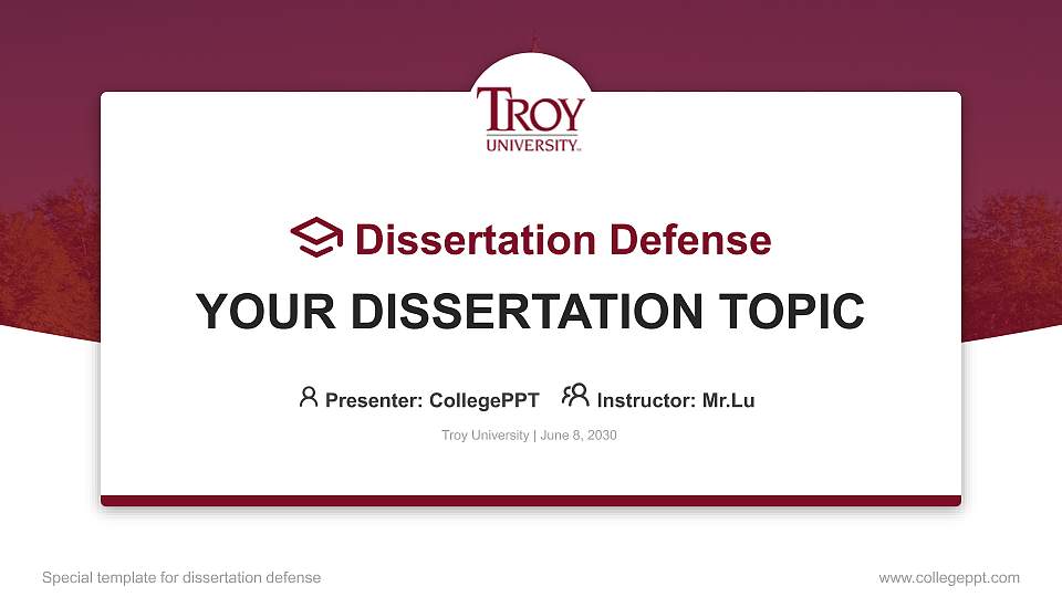 Troy University Graduation Thesis Defense PPT Template16:9 ratio PPT effect preview image