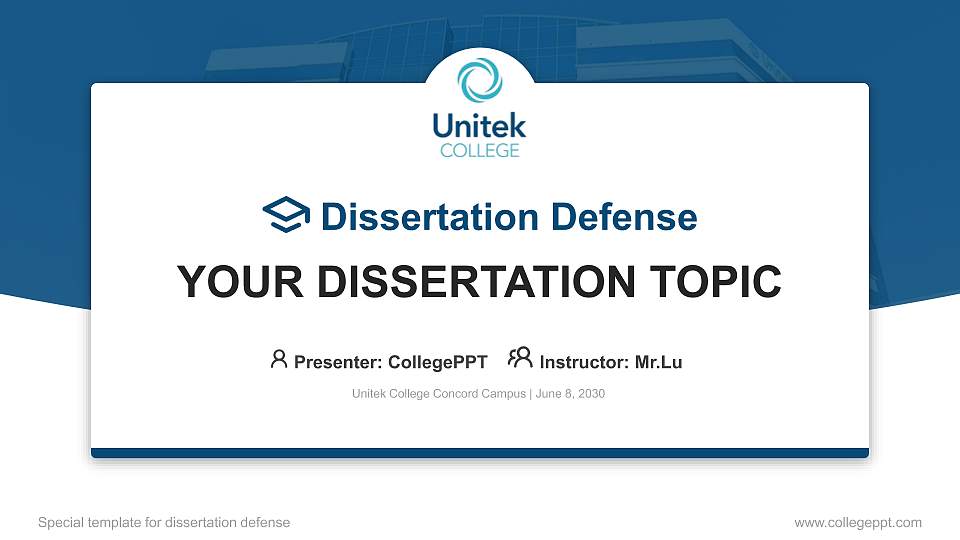 Unitek College Concord Campus Graduation Thesis Defense PPT Template16:9 ratio PPT effect preview image