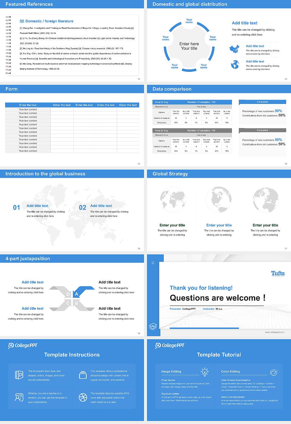 Tufts University Thesis Proposal/Graduation Defense PPT Template16:9 ratio PPT effect preview image4