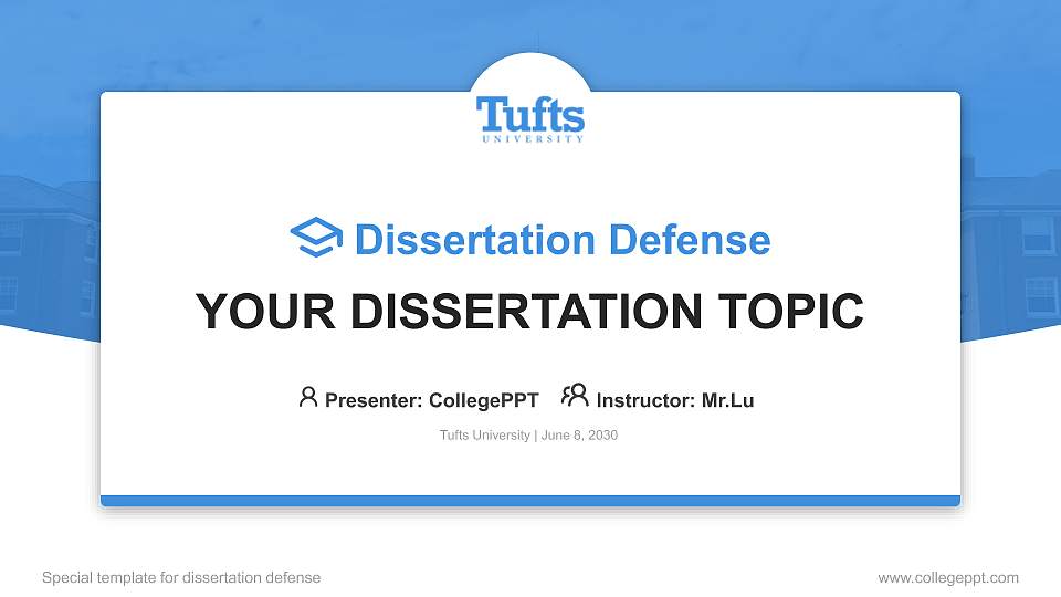 Tufts University Graduation Thesis Defense PPT Template16:9 ratio PPT effect preview image