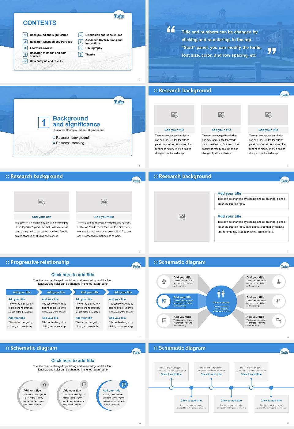 Tufts University Graduation Thesis Defense PPT Template16:9 ratio PPT effect preview image2