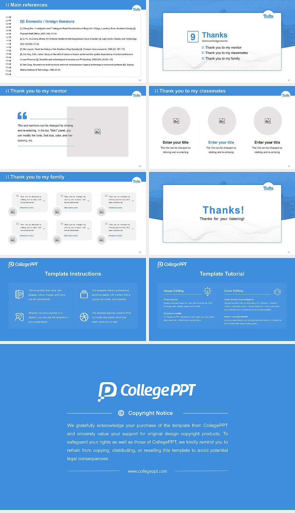 Tufts University Graduation Thesis Defense PPT Template16:9 ratio PPT effect preview image7