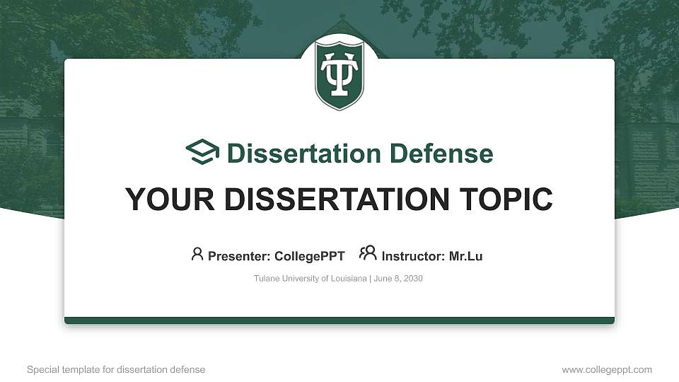 Tulane University of Louisiana Graduation Thesis Defense PPT Template16:9 ratio PPT effect preview image