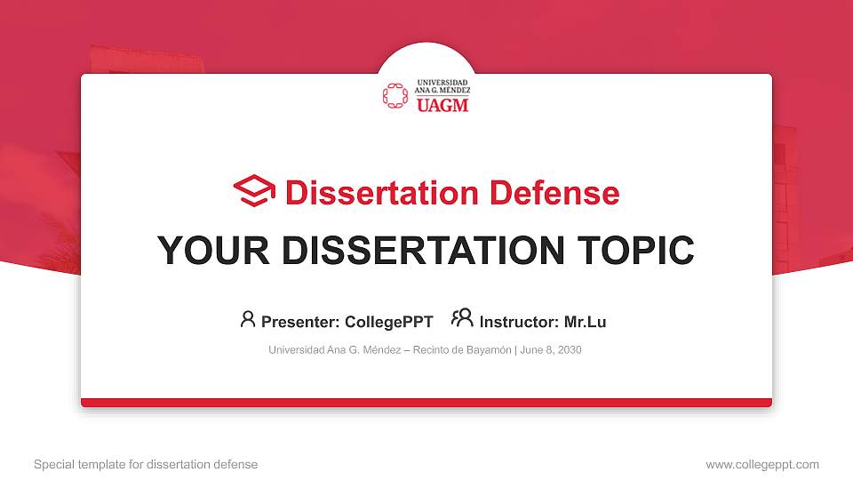 Universidad Ana G. Méndez – Recinto de Bayamón Graduation Thesis Defense PPT Template16:9 ratio PPT effect preview image