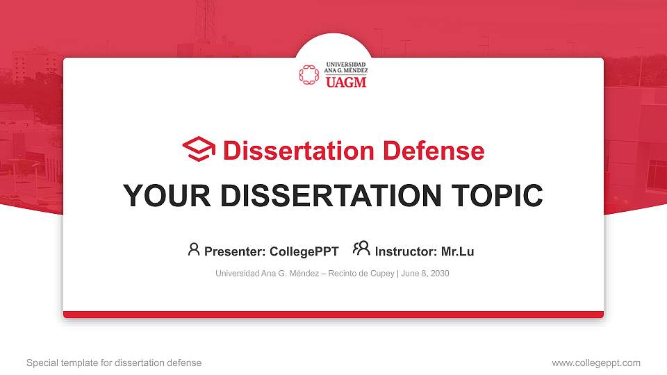 Universidad Ana G. Méndez – Recinto de Cupey Graduation Thesis Defense PPT Template16:9 ratio PPT effect preview image