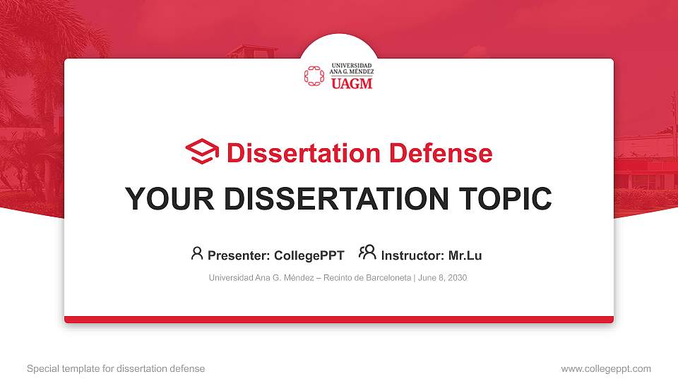Universidad Ana G. Méndez – Recinto de Barceloneta Graduation Thesis Defense PPT Template16:9 ratio PPT effect preview image