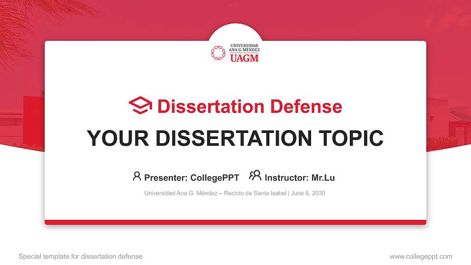 Universidad Ana G. Méndez – Recinto de Santa Isabel Graduation Thesis Defense PPT Template16:9 ratio PPT effect preview image