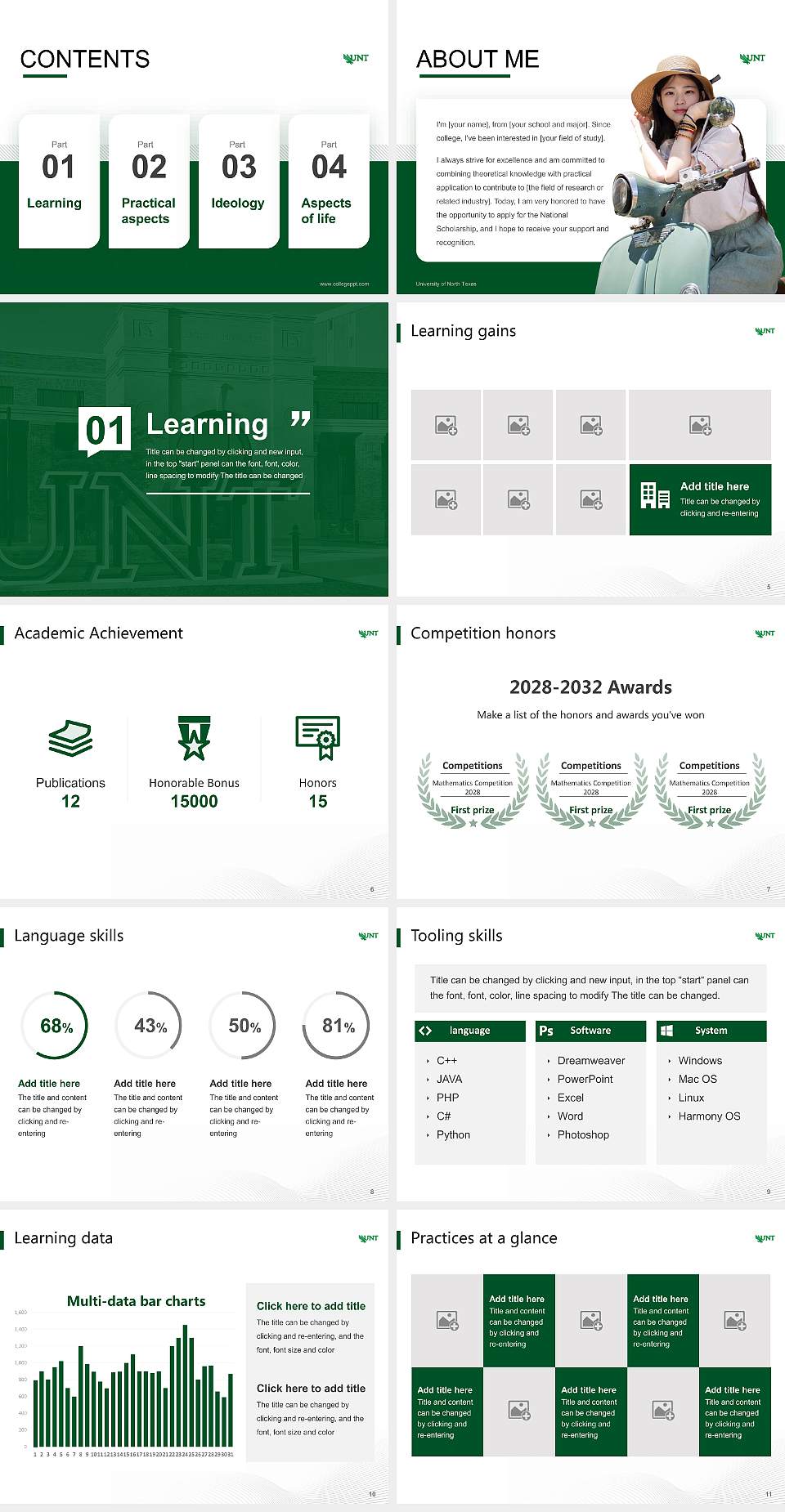 University of North Texas National Scholarship Defense PPT Template4:3 ratio PPT effect preview image2