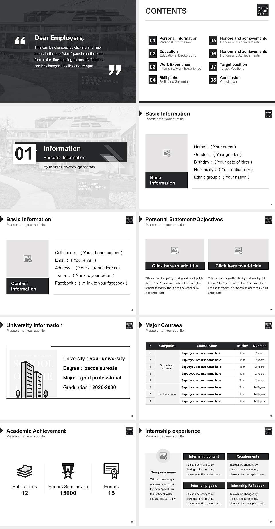 University of North Carolina School of the Arts Resume PPT Template4:3 ratio PPT effect preview image2