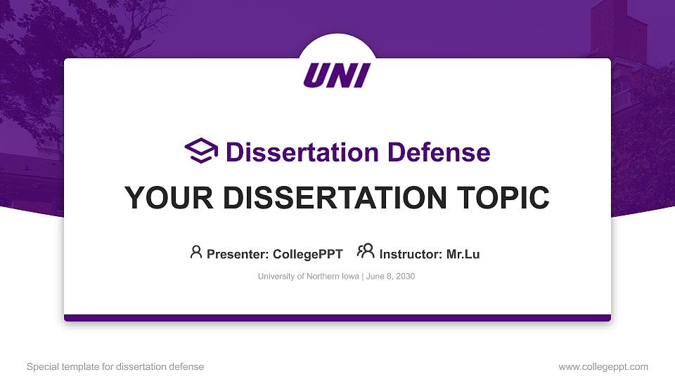 University of Northern Iowa Graduation Thesis Defense PPT Template16:9 ratio PPT effect preview image