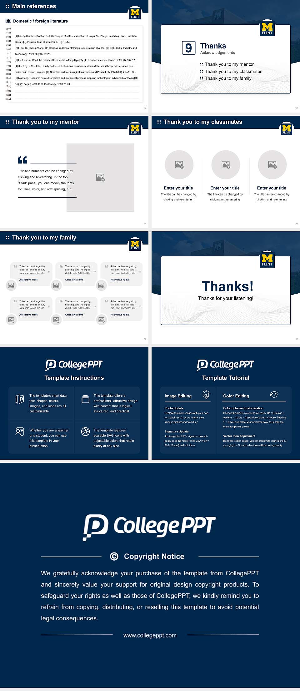 University of Michigan-Flint Graduation Thesis Defense PPT Template4:3 ratio PPT effect preview image7