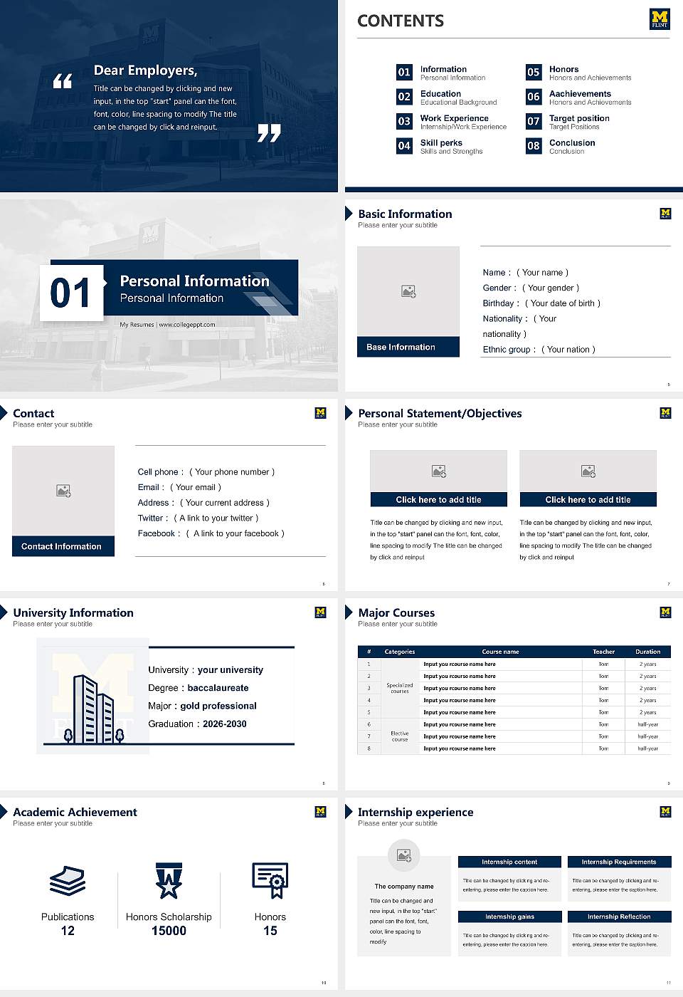 University of Michigan-Flint Resume PPT Template16:9 ratio PPT effect preview image2