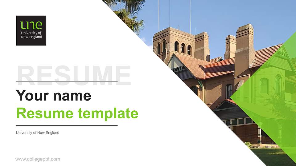 University of New England Resume PPT Template16:9 ratio PPT effect preview image
