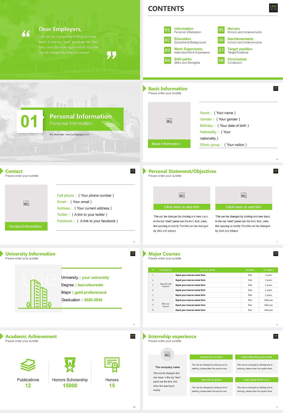 University of New England Resume PPT Template16:9 ratio PPT effect preview image2