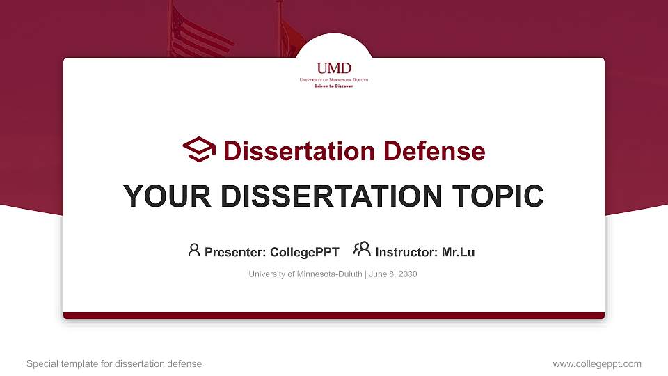 University of Minnesota-Duluth Graduation Thesis Defense PPT Template16:9 ratio PPT effect preview image