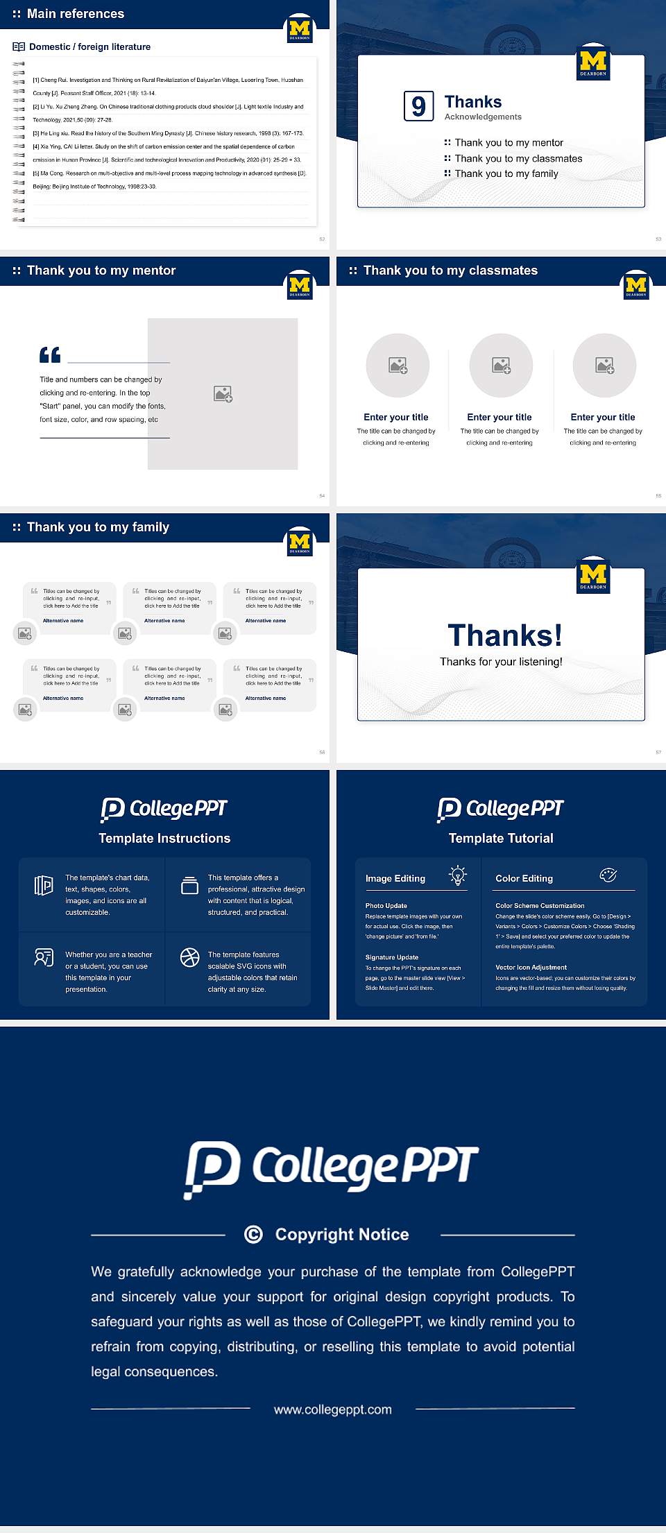 University of Michigan-Dearborn Graduation Thesis Defense PPT Template4:3 ratio PPT effect preview image7