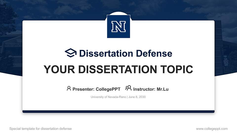 University of Nevada-Reno Graduation Thesis Defense PPT Template16:9 ratio PPT effect preview image