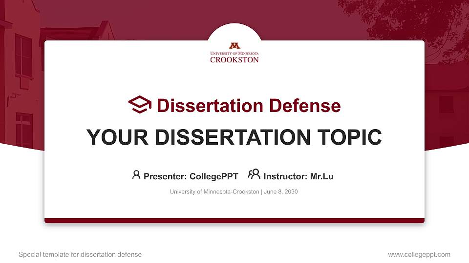 University of Minnesota-Crookston Graduation Thesis Defense PPT Template16:9 ratio PPT effect preview image