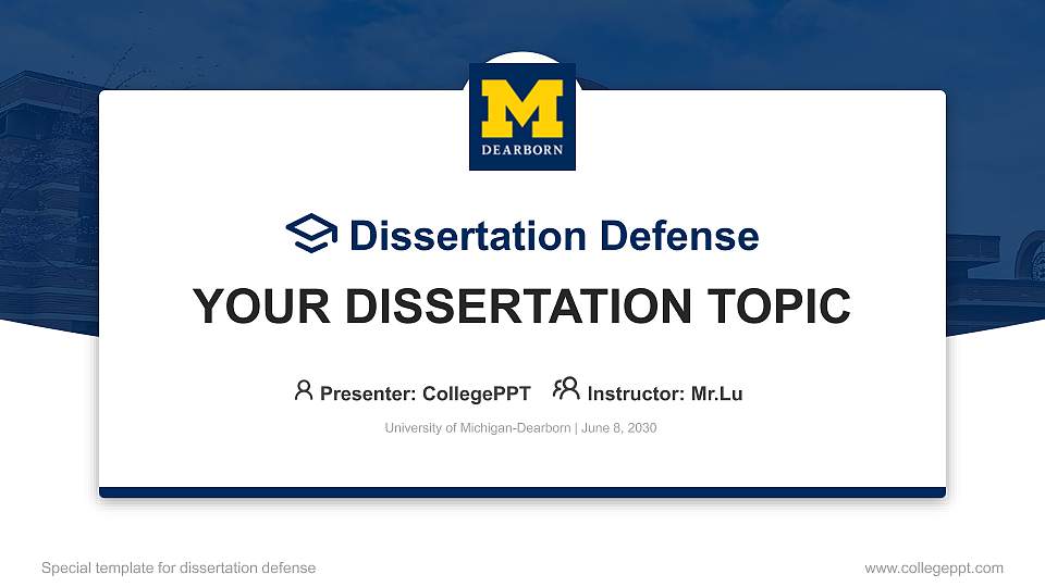 University of Michigan-Dearborn Graduation Thesis Defense PPT Template16:9 ratio PPT effect preview image