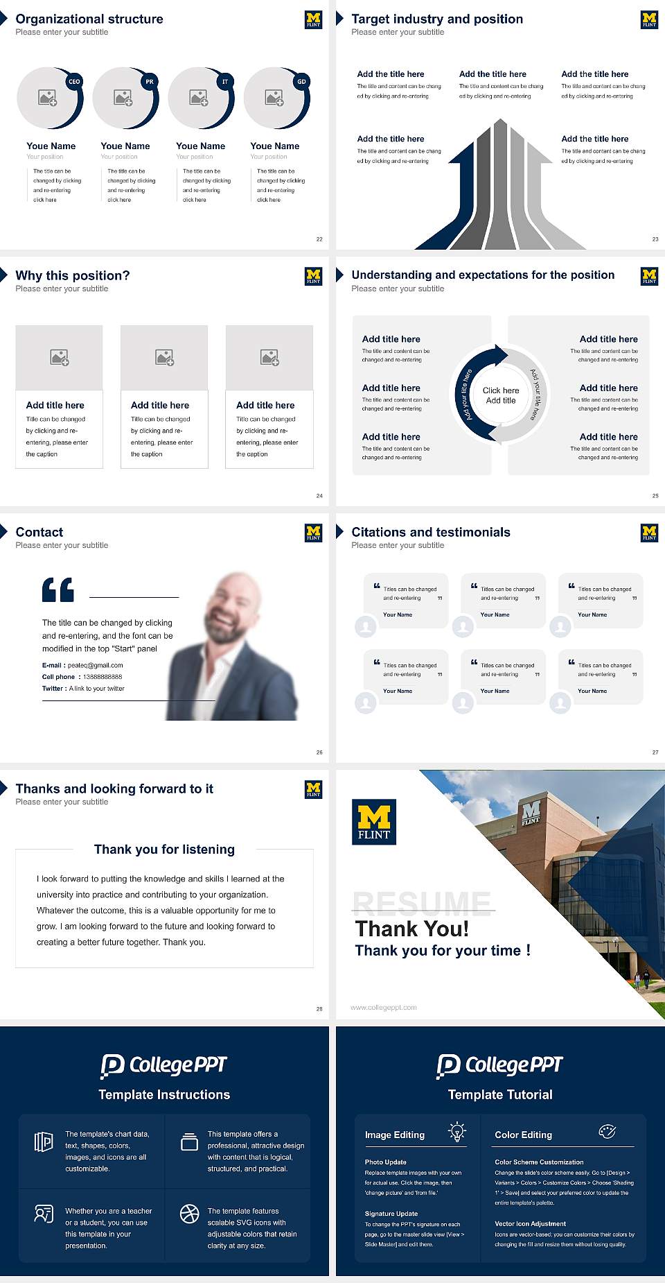 University of Michigan-Flint Resume PPT Template4:3 ratio PPT effect preview image4