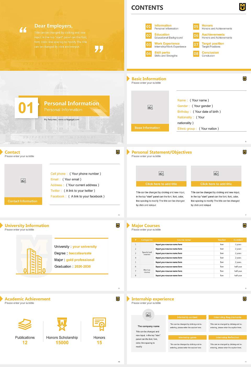 University of Missouri-Columbia Resume PPT Template16:9 ratio PPT effect preview image2