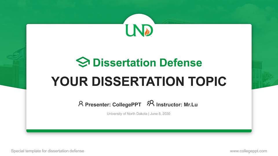University of North Dakota Graduation Thesis Defense PPT Template16:9 ratio PPT effect preview image