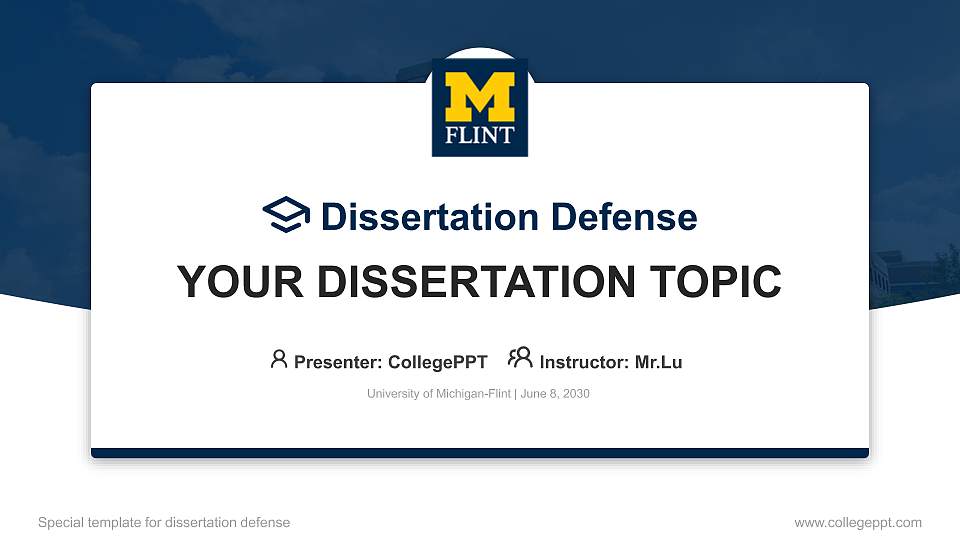 University of Michigan-Flint Graduation Thesis Defense PPT Template16:9 ratio PPT effect preview image1