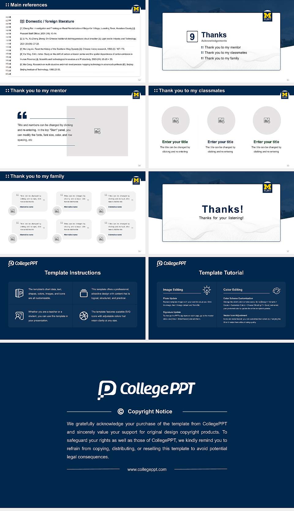 University of Michigan-Flint Graduation Thesis Defense PPT Template16:9 ratio PPT effect preview image7