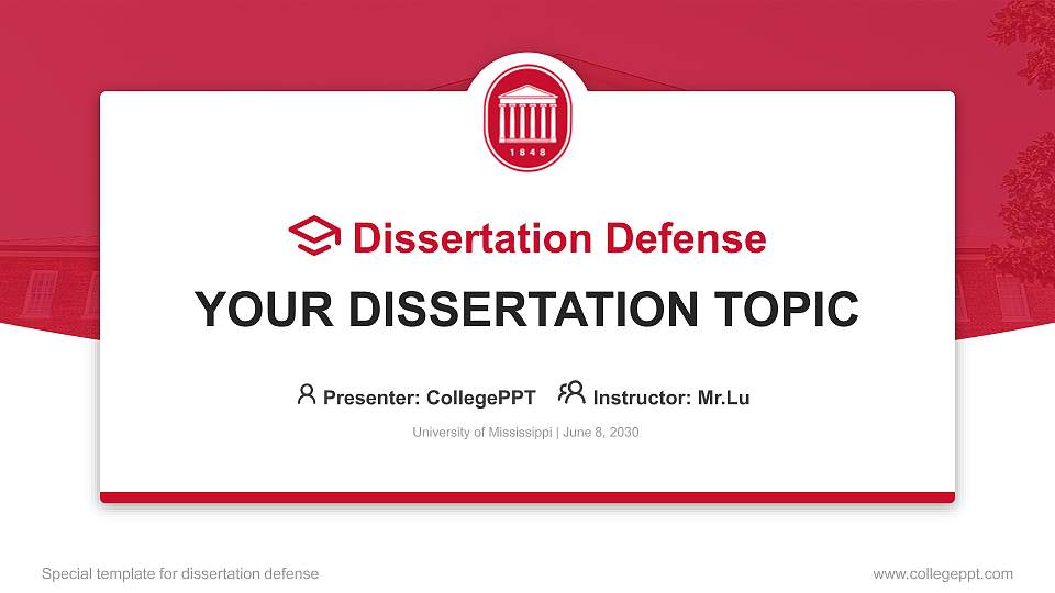 University of Mississippi Graduation Thesis Defense PPT Template16:9 ratio PPT effect preview image