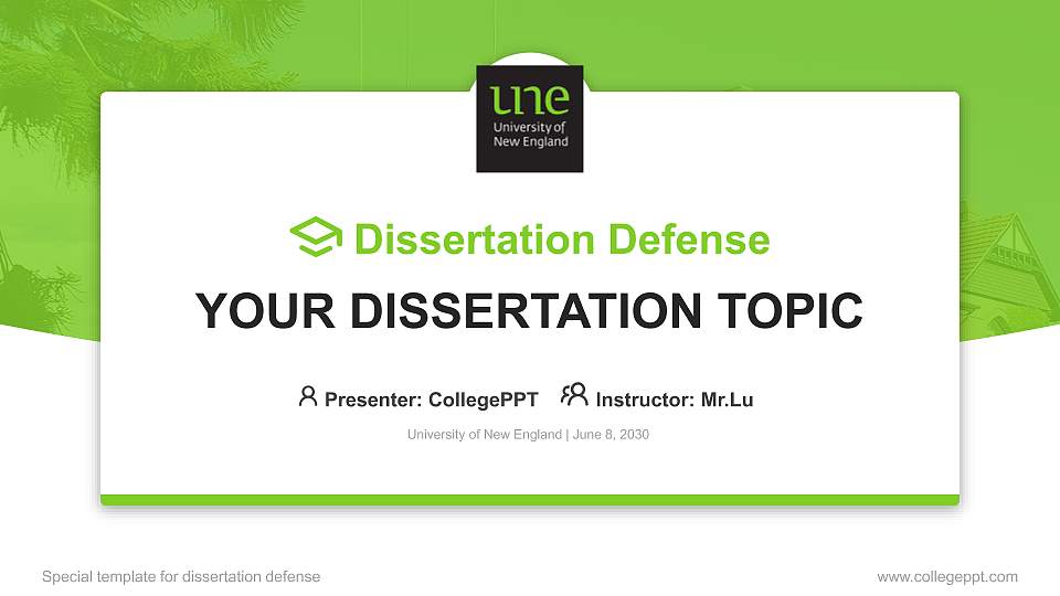 University of New England Graduation Thesis Defense PPT Template16:9 ratio PPT effect preview image