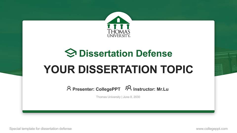Thomas University Graduation Thesis Defense PPT Template16:9 ratio PPT effect preview image1