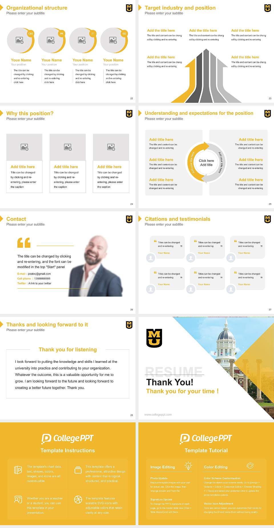 University of Missouri-Columbia Resume PPT Template4:3 ratio PPT effect preview image4