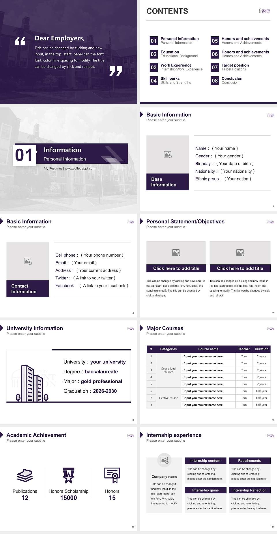 University of Mount Union Resume PPT Template4:3 ratio PPT effect preview image2