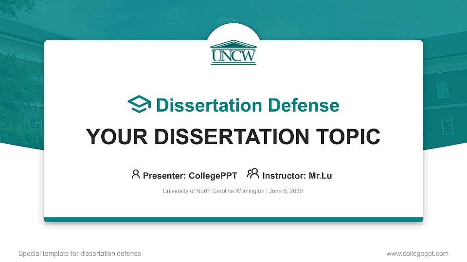 University of North Carolina Wilmington Graduation Thesis Defense PPT Template16:9 ratio PPT effect preview image