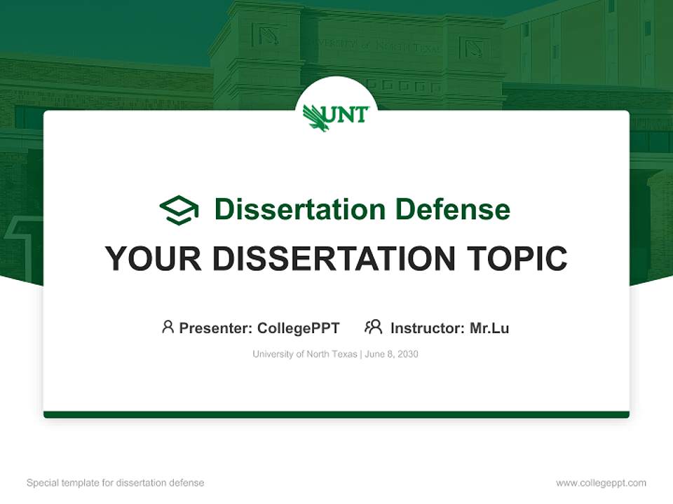 University of North Texas Graduation Thesis Defense PPT Template4:3 ratio PPT effect preview image7