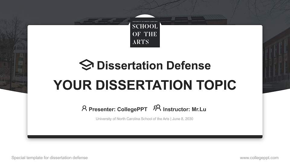 University of North Carolina School of the Arts Graduation Thesis Defense PPT Template16:9 ratio PPT effect preview image