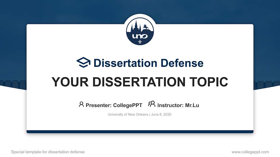 University of New Orleans Graduation Thesis Defense PPT Template16:9 ratio PPT effect preview image