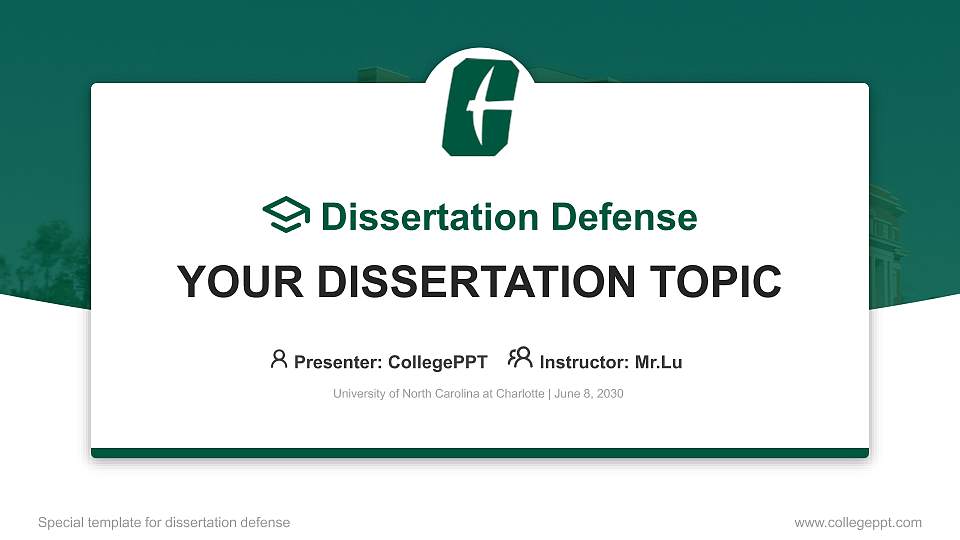 University of North Carolina at Charlotte Graduation Thesis Defense PPT Template16:9 ratio PPT effect preview image