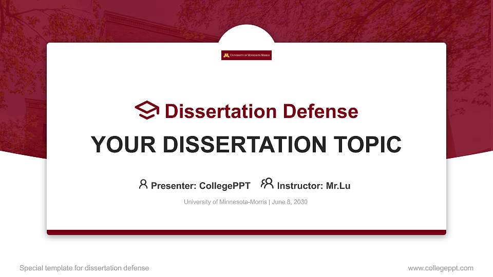 University of Minnesota-Morris Graduation Thesis Defense PPT Template16:9 ratio PPT effect preview image