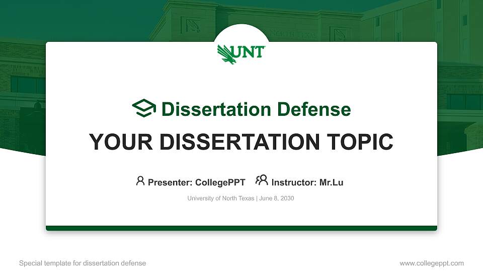 University of North Texas Graduation Thesis Defense PPT Template16:9 ratio PPT effect preview image