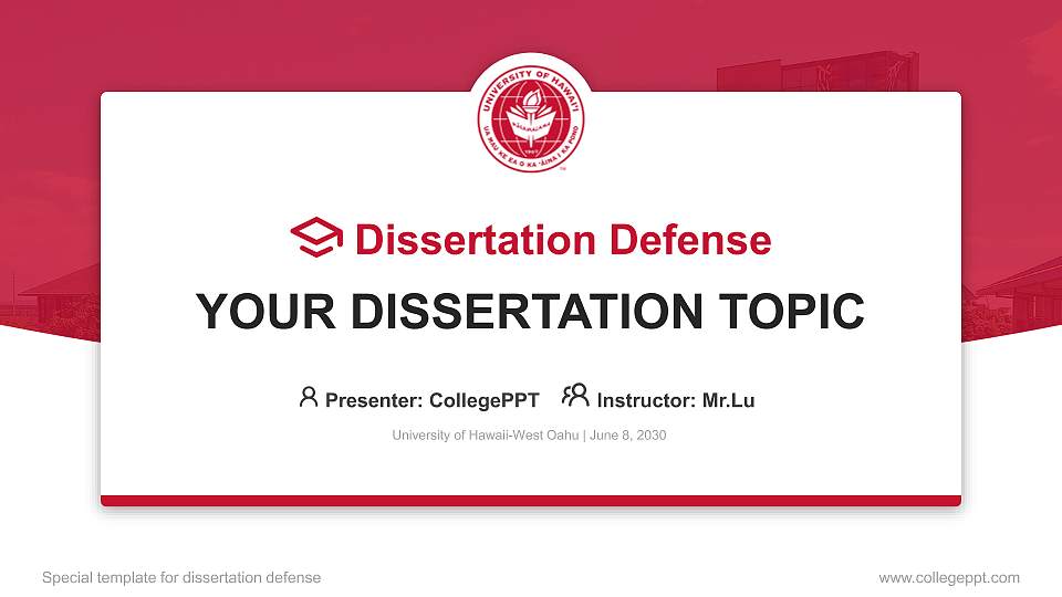 University of Hawaii-West Oahu Graduation Thesis Defense PPT Template16:9 ratio PPT effect preview image