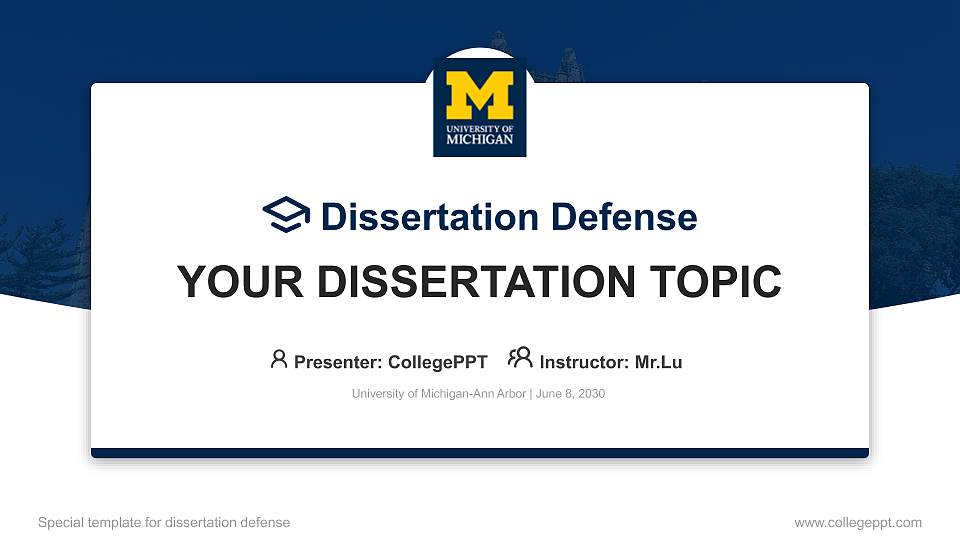University of Michigan-Ann Arbor Graduation Thesis Defense PPT Template16:9 ratio PPT effect preview image