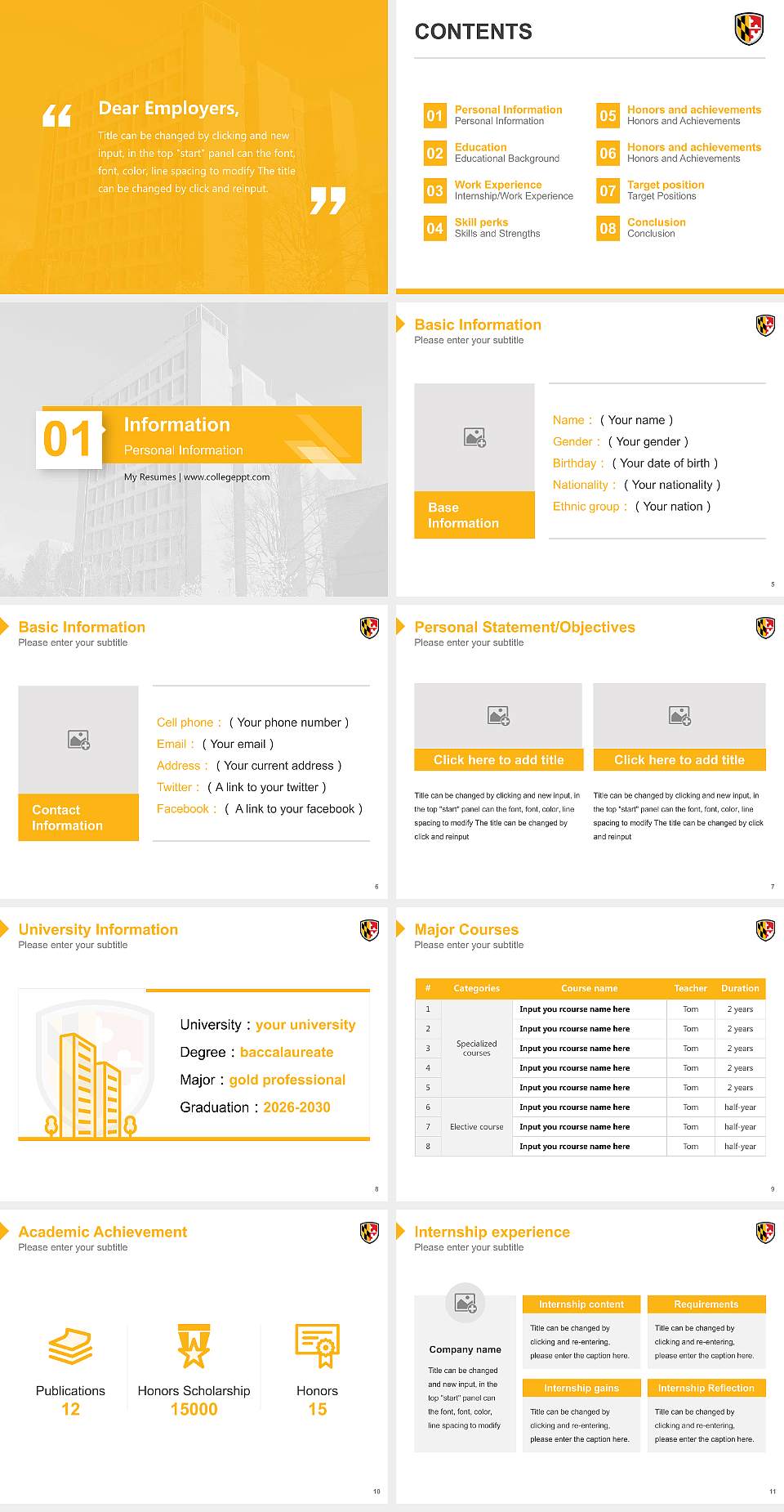 University of Maryland-Baltimore County Resume PPT Template4:3 ratio PPT effect preview image2