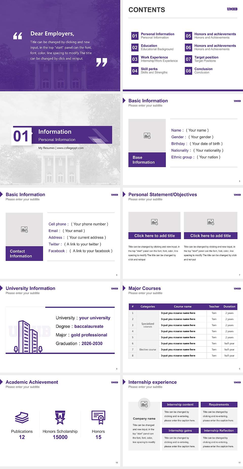 University of Mary Hardin-Baylor Resume PPT Template4:3 ratio PPT effect preview image2