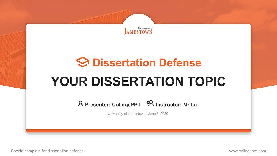 University of Jamestown Graduation Thesis Defense PPT Template16:9 ratio PPT effect preview image