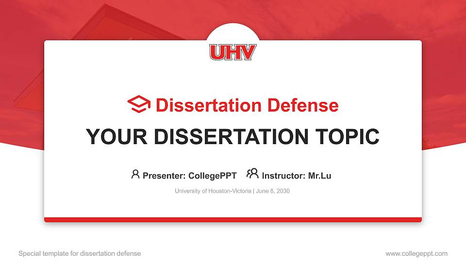 University of Houston-Victoria Graduation Thesis Defense PPT Template16:9 ratio PPT effect preview image