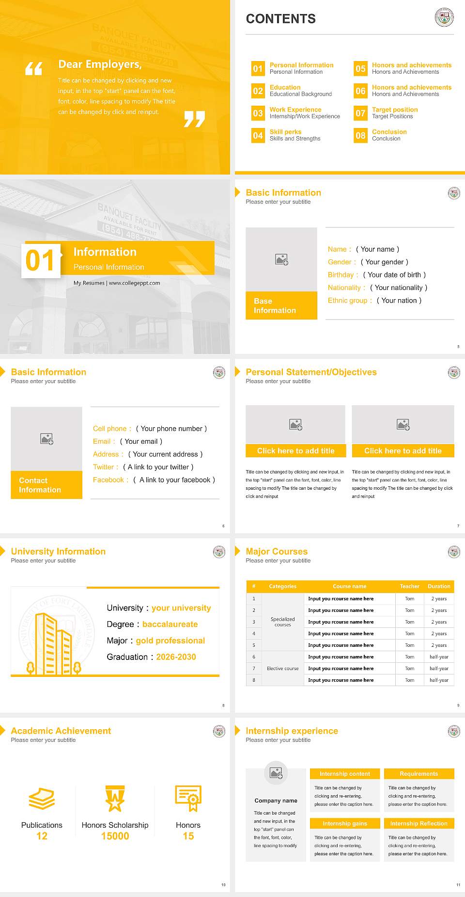 University of Fort Lauderdale Resume PPT Template4:3 ratio PPT effect preview image2