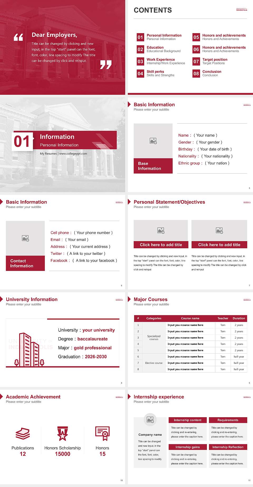 University of Indianapolis Resume PPT Template4:3 ratio PPT effect preview image2