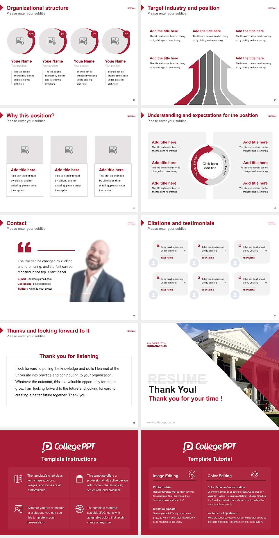 University of Indianapolis Resume PPT Template4:3 ratio PPT effect preview image4